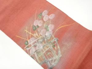 手織り紬手描き金銀彩万寿菊に籠模様名古屋帯